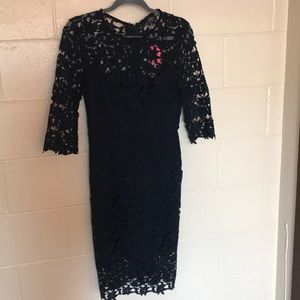 Suzanne Betro tea length lace dress navy